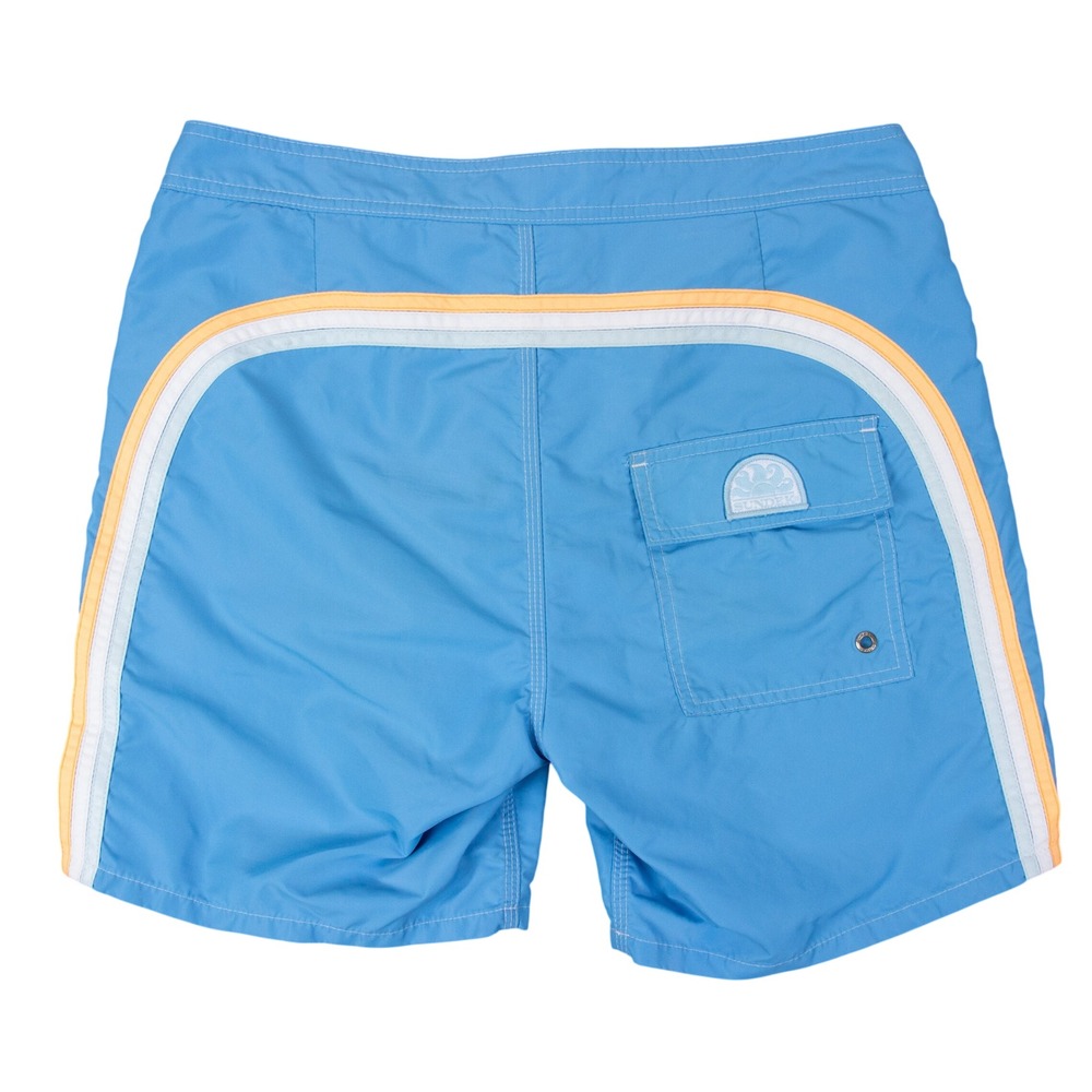 Sundek Mens Blue Rainbow Stripe Board Shorts Swim Trunks Nylon Size 30 Retro
